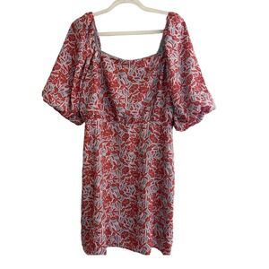 Lucy Paris Coral /Grayish Blue Floral Mini Dress Sz L Coquette Milkmaid Peasant